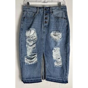 Nature Denim Skirt Womens Size Medium Distressed Medium Wash Jean Distressed 90s